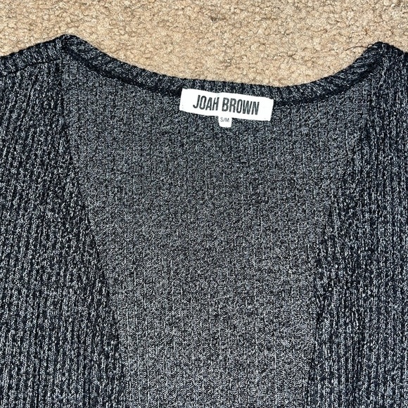 Joah Brown Luna Side Slit Ribbed Cardigan Marble Hacci Heathered Black S/M - Picture 6 of 7